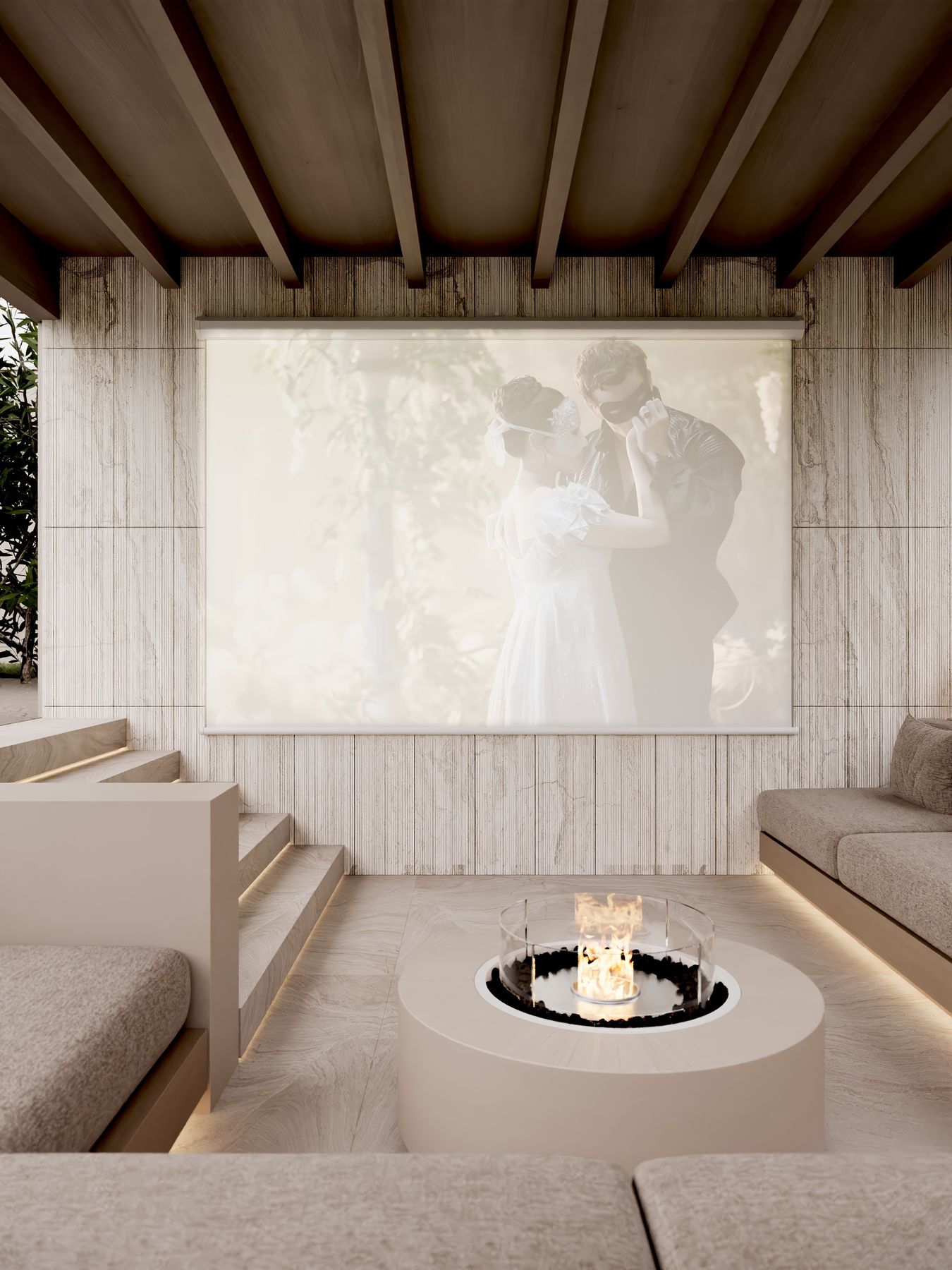 Terrace with a fire pit at the Marbella Villa